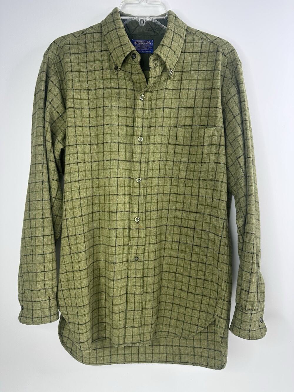 Pendleton Wool Button Up Shirt Olive Green Window Pane Large Portland Oregon